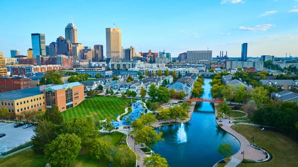 Downtown Indianapolis and the canal, aerial view