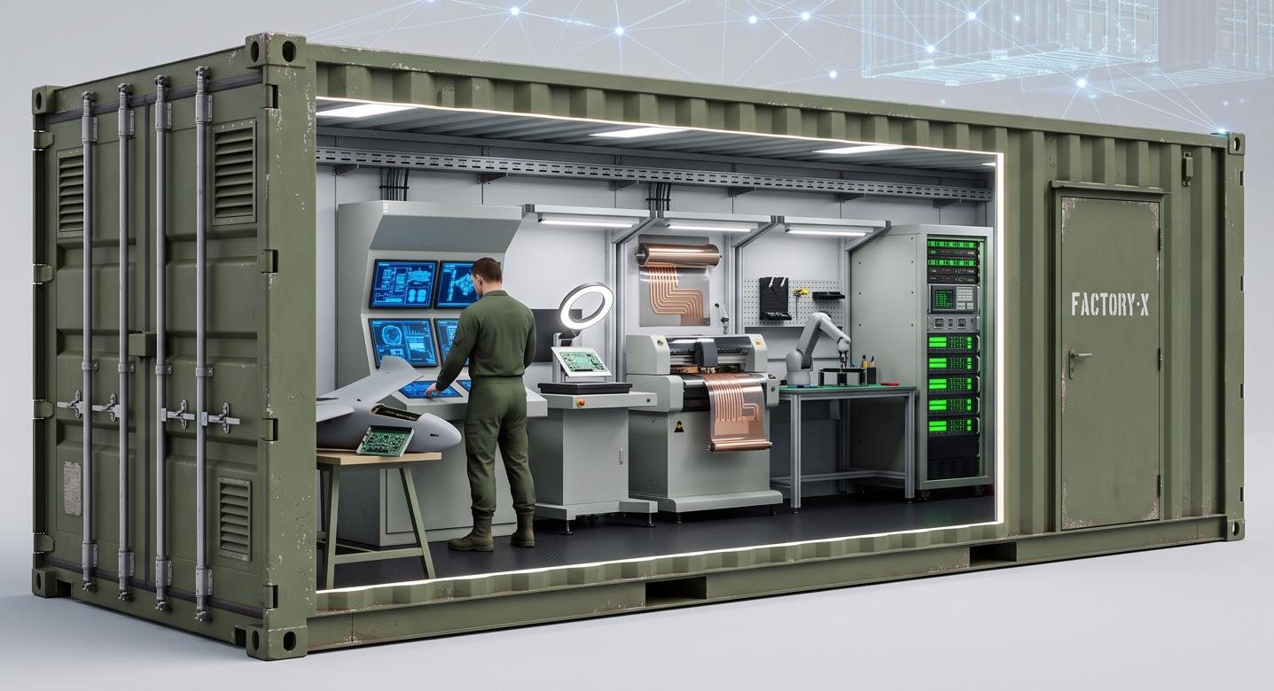 Factory-X, a containerized electronics factory, cutaway render